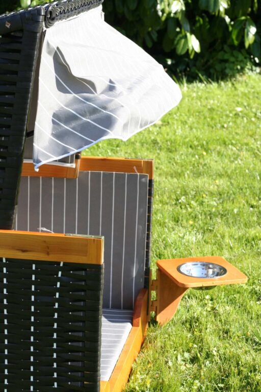 Hundestrandkorb PE schwarz Dessin Grau Gestreift inkl. Schutzhaube Test